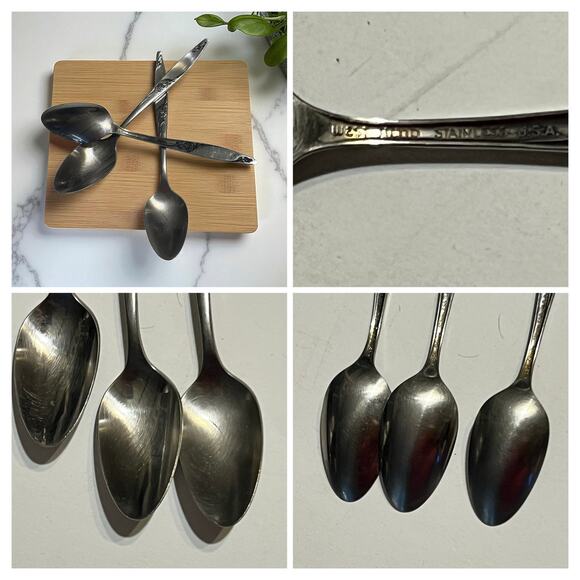 Set of 3 Twilight Rose Oneida West Bend Sugar Spoons Stainless Flatware OHSTWRO - Picture 1 of 16